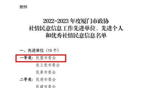 全市第一，厦门民盟又获奖了